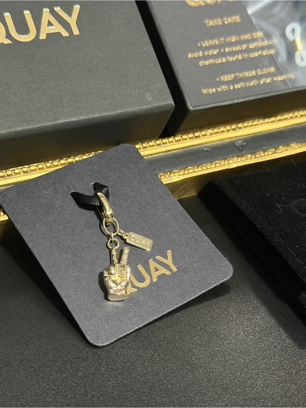 NIB Quay Australia Gold Make Peace Sign Charm Pendant